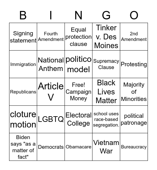 Politics Bingo Card