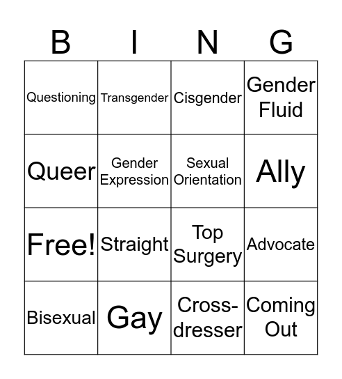 GSA Bingo Card