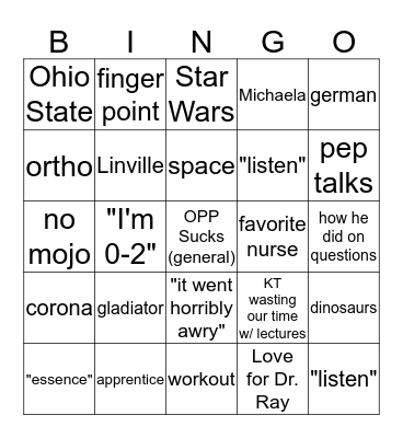 Tringo Bingo Card