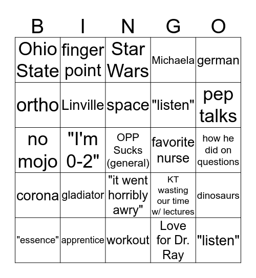 Tringo Bingo Card