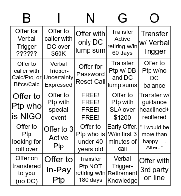 Guidance Bingo Card