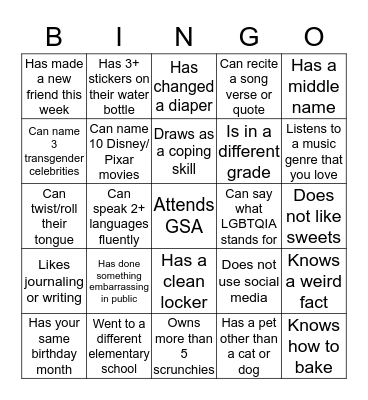 GSA: Getting to Know You Bingo Card