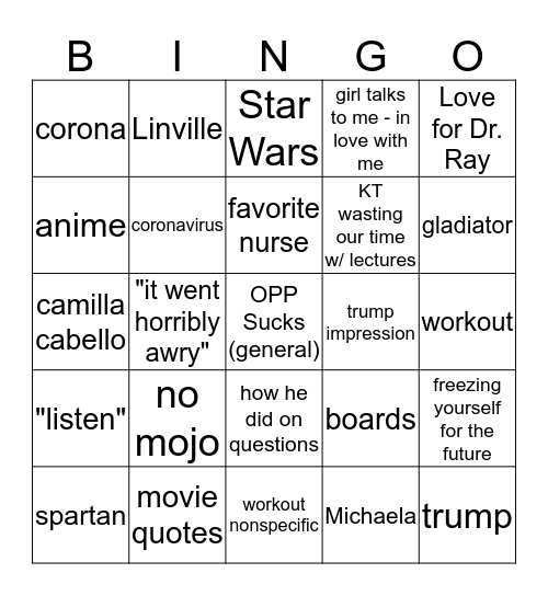 Tringo Bingo Card