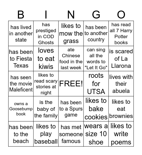 Find someone who... Bingo Card