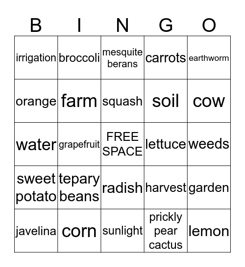 Agriculture Bingo Card