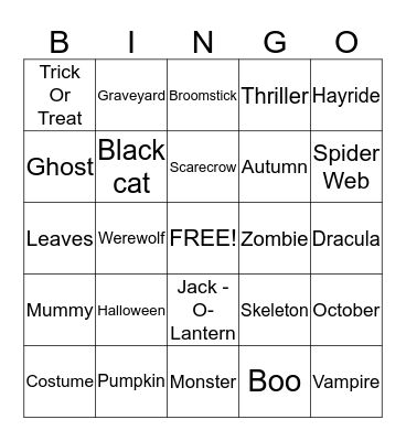 Fall and Halloween Bingo Card