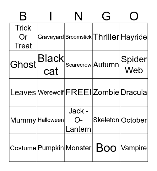 Fall and Halloween Bingo Card