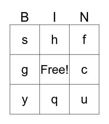alphabet Bingo Card
