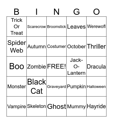 Fall & Halloween Bingo Card