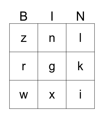 alphabet Bingo Card