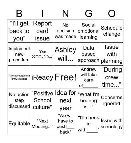 Meeting Bingo Card