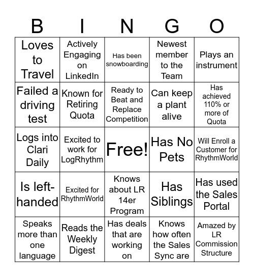 LogRhythm New Hire Orientation - May 2020 Bingo Card