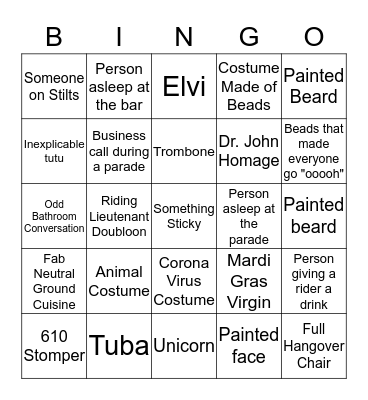 MARDI GRAS 2020! Bingo Card