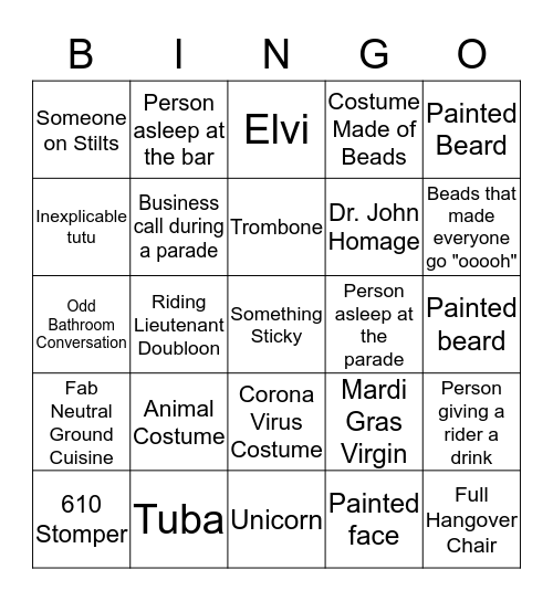 MARDI GRAS 2020! Bingo Card