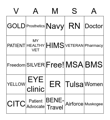 VAMSA Bingo Card