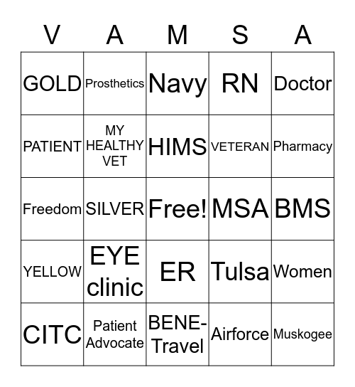 VAMSA Bingo Card