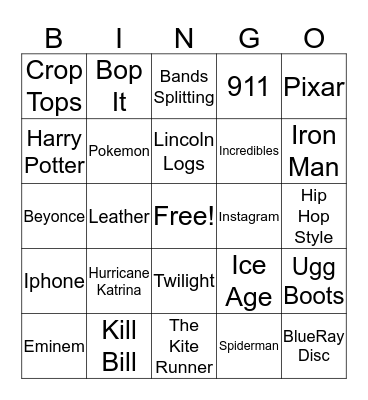 2000s Bingo Card