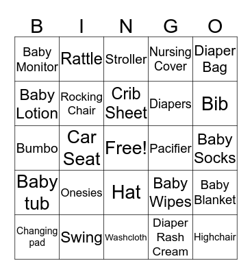 Baby Shower Bingo Card