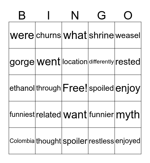George and Jourdan Bingo Card