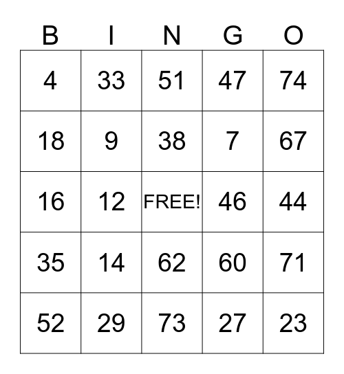 Happy Birthday Granny Bingo Card