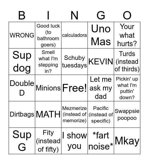 Katz Klass Bingo Card