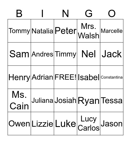 Third Grade Bingo Card