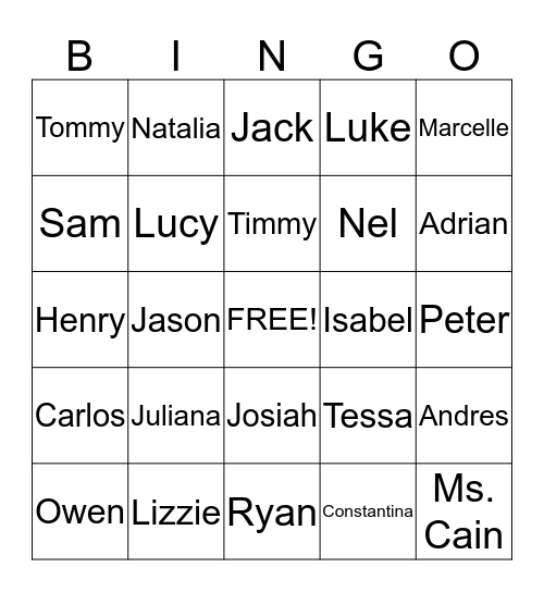 Third Grade Bingo Card
