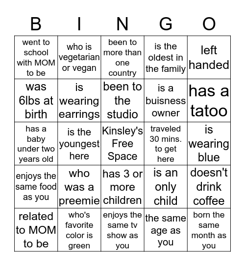 Find the Guest Bingo  Bingo Card