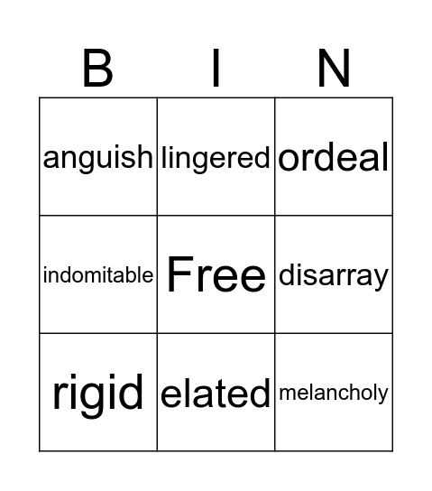Vocabulary Tuck Everlasting Bingo Card