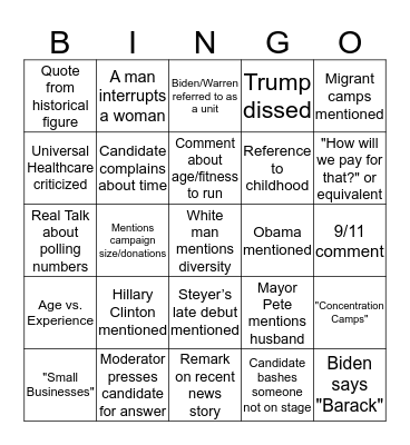 Democratic Debate Oct. 2019: The 4ce Awakens Bingo Card