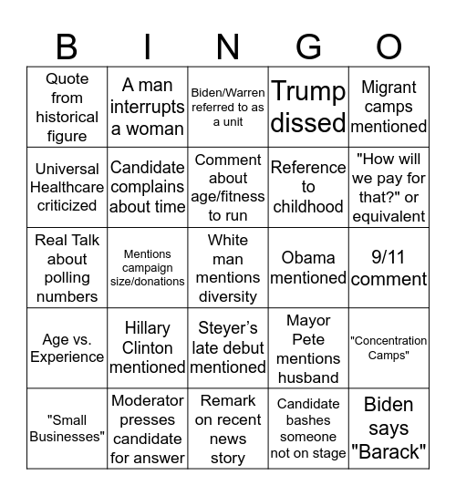 Democratic Debate Oct. 2019: The 4ce Awakens Bingo Card