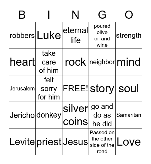 The Good Samaritan Bingo Card