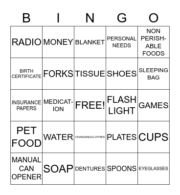 DISASTER  BINGO Card