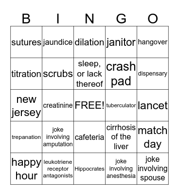 Residency Graduation Bingo Card