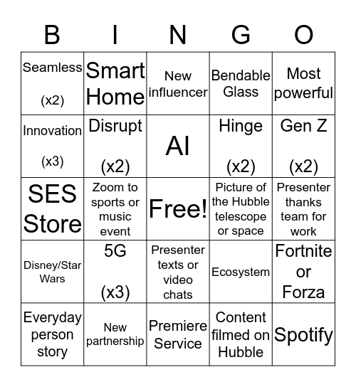 Unpacked Bingo - Hubble Edition Bingo Card