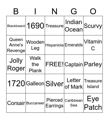 Pirate Bingo Card