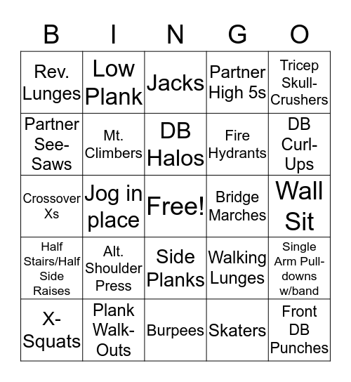 FITNESS BINGO Card