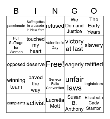 Grade 4 Words for Change Bingo Card
