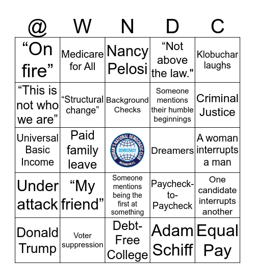 February 7 - Democratic Debate Bingo Card