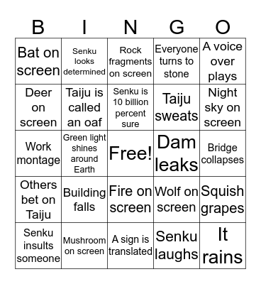 Dr. Stone Bingo Card