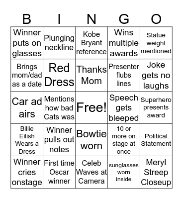 Oscar Bingo Card