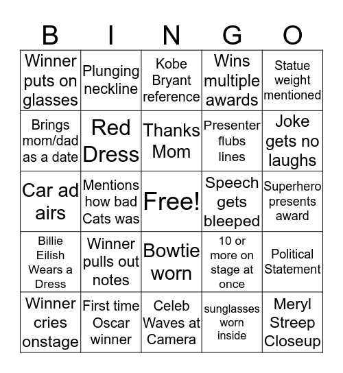 Oscar Bingo Card
