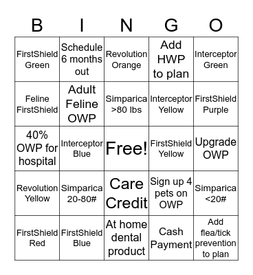 Preventive Care/OWP Bingo Card