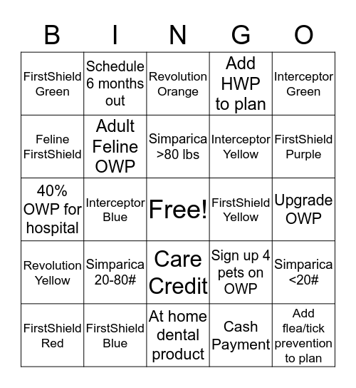 Preventive Care/OWP Bingo Card