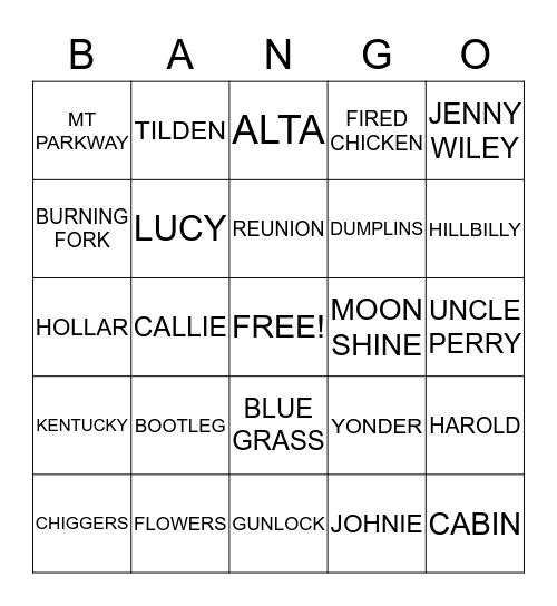 HOWARD REUNION BANGO Bingo Card