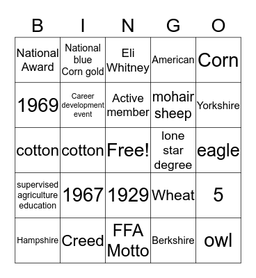 Agriculture  Bingo Card