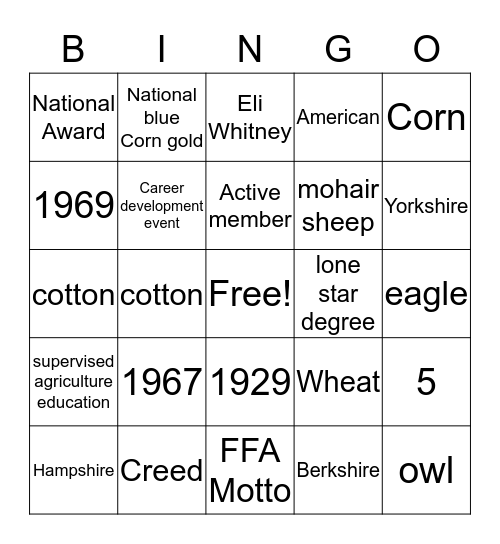 Agriculture  Bingo Card