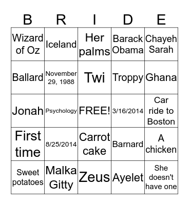 Here comes the... Bingo Card