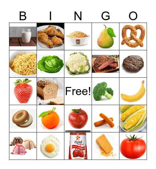 Five Food Groups Bingo Card