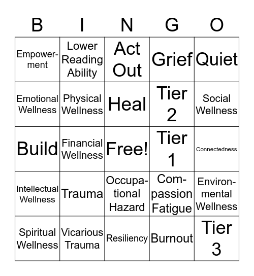 Trauma Sensitive Schools Bingo Card